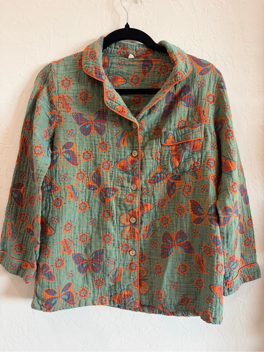 Ownkoti Butterfly Pure Cotton Pajama Top Green Orange Cottagecore